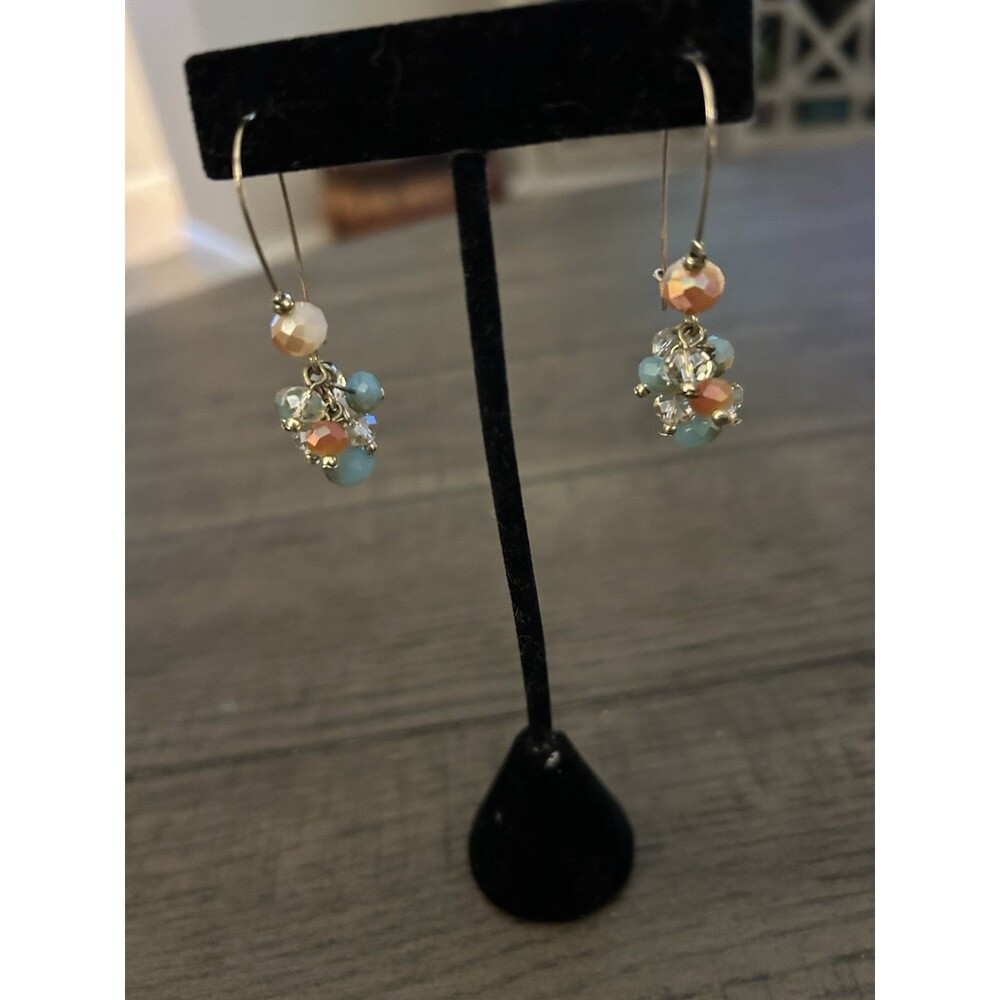 Pastel Colored Crystal 2” Drop Earrings On Gold Wire